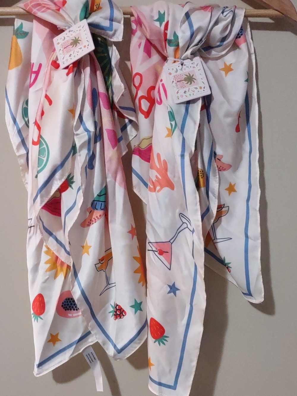 NWTS. Piper K- La Dolce Satin Resort Scarves. Set  Of 2! TAKE ME TO THE BEACH